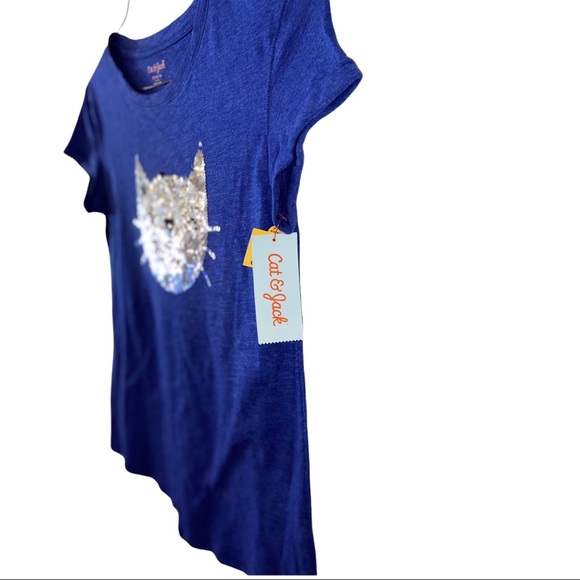 Set of 10 NWT Cat & Jack XL 14/16 Girls Blue T-shirt 2 Sided Sequins Cat Face - Picture 3 of 8